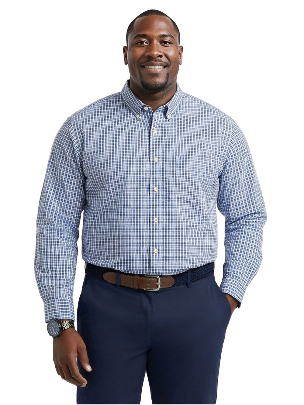 💥4/$15 Izod Blue and White Check Button-Down Shirt